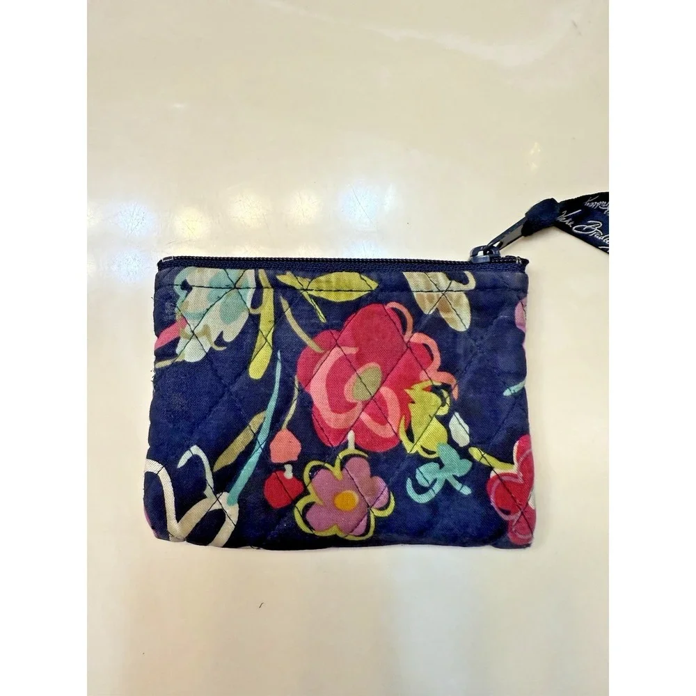 Vera Bradley Navy Floral Quilted Zipper Small Coin Purse